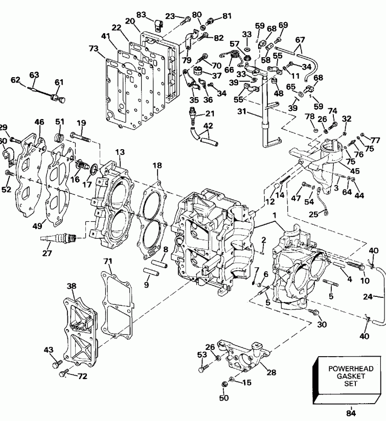  Evinrude E28ESLENE 1992  - linder & Crankcase - linder & ������ ���������
