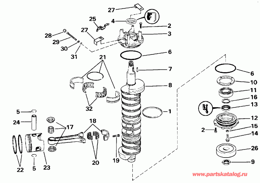 ��������� ����� EVINRUDE E300PLEND 1992  - ank��� & ������� - ankshaft & Piston