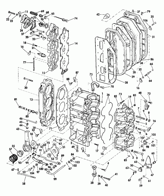 ��������� ����� Evinrude E300PLEND 1992  - linder & ������ ��������� / linder & Crankcase
