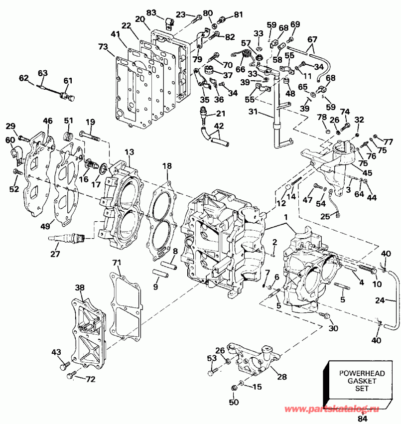 ��������� �������� ����� Evinrude E30ELENR 1992  - linder & Crankcase - linder & ������ ���������