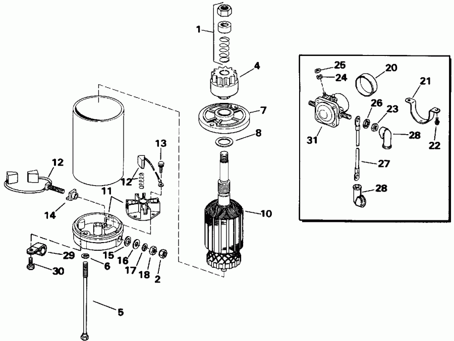 ��������� ����� Evinrude E30TELENR 1992  - ectric Starter & Solenoid / ectric ������� & Solenoid