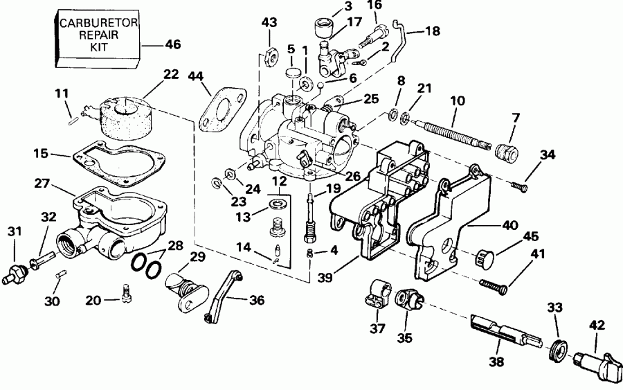 ��������� �������� ����� Evinrude E4RLENM 1992  - rburetor / rburetor