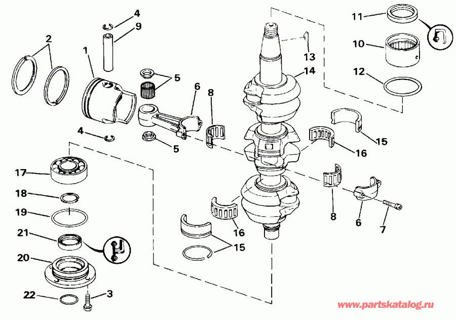 ��������� ��������� EVINRUDE E60TTLENE 1992  - ankshaft & Piston / ank��� & �������