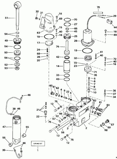��������� �������� ����� EVINRUDE E60TTLENE 1992  - wer Trim / tilt Hydraulic Assembly / wer Trim/tilt Hydraulic Assembly