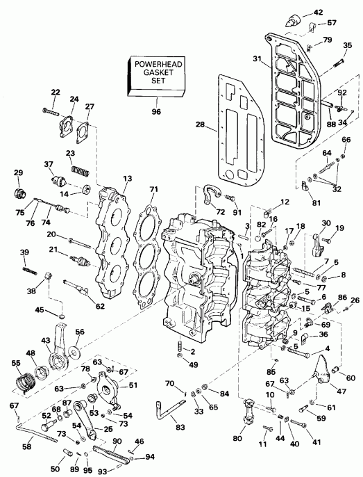 ����� Evinrude E65WMLENE 1992  - linder & ������ ��������� - linder & Crankcase