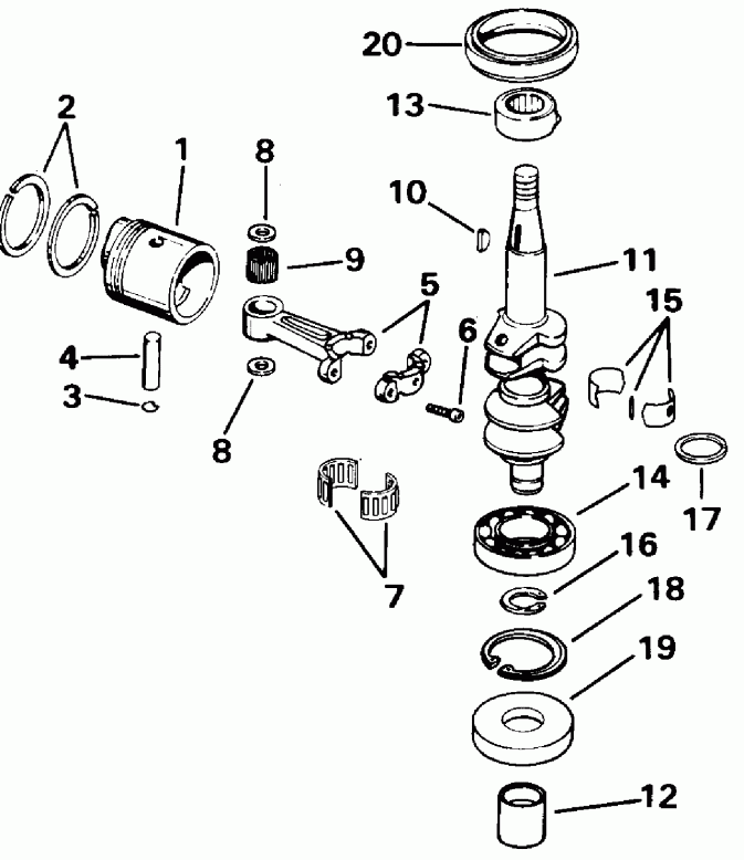 �������� ����� Evinrude E6RENM 1992  - ank��� & ������� / ankshaft & Piston