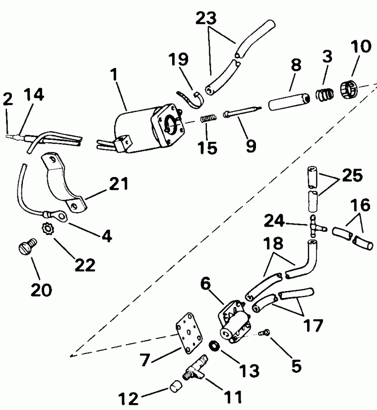 ��������� ����� Evinrude E70ELEND 1992  - ectric Primer System Early Production / ectric Primer System Early P����uction