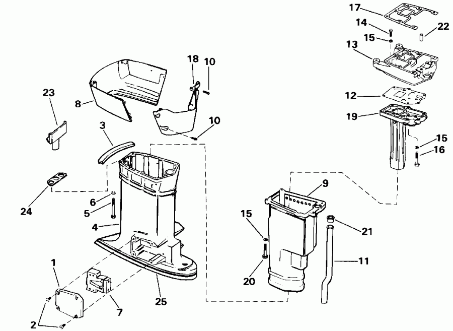 �������� ��������� ����� EVINRUDE E70ELEND 1992  - haust ������ / haust Housing