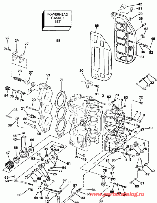 ��������� EVINRUDE E70TLEND 1992  - linder & Crankcase
