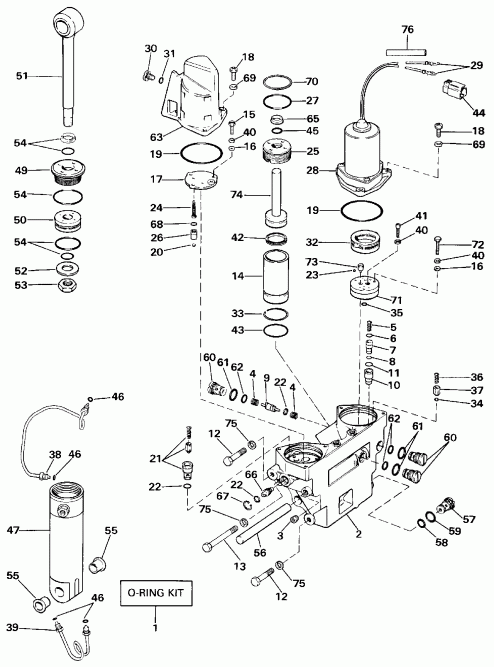 ��������� ��������� EVINRUDE E85TTLEND 1992  - wer Trim/tilt Hydraulic Assembly / wer Trim / tilt Hydraulic Assembly
