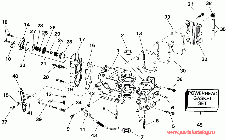 �������� ��������� ����� EVINRUDE E8SRLENM 1992  - linder & Crankcase - linder & ������ ���������