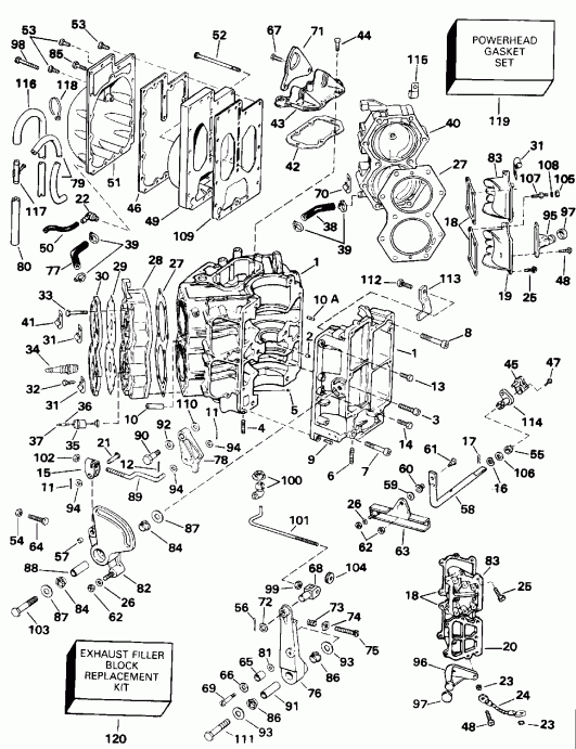 ��������� EVINRUDE E90TLEND 1992  - linder & Crankcase
