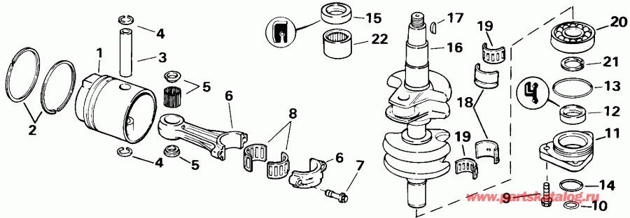 ��������� ��������� Evinrude TE20CREND 1992  - ank��� & ������� / ankshaft & Piston
