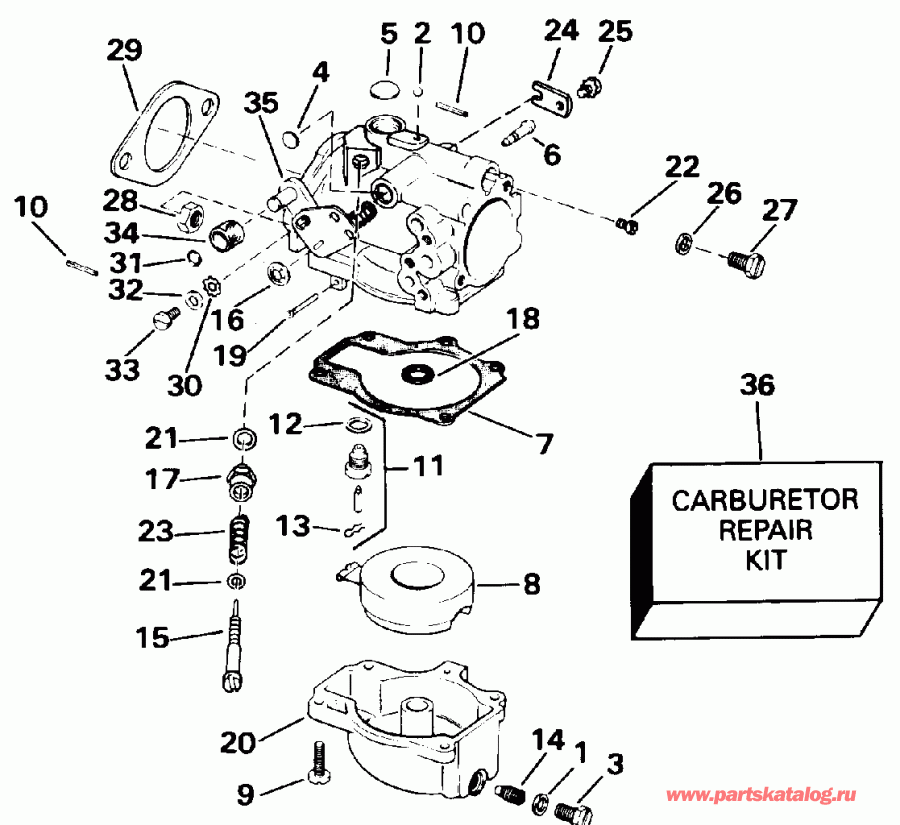 �������� ����� Evinrude TE60TLENE 1992  - rburetor Early Production / rburetor Early P����uction