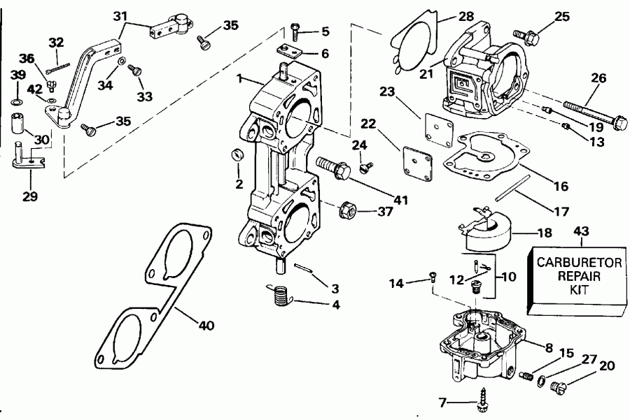 ��������� ����� EVINRUDE VE120TLEND 1992  - rburetor � ��������� �������� / rburetor And Linkage