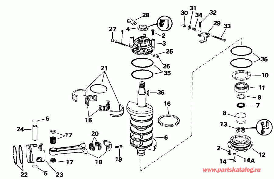 ��������� �������� ����� Evinrude VE120TLEND 1992  - ank��� & ������� - ankshaft & Piston