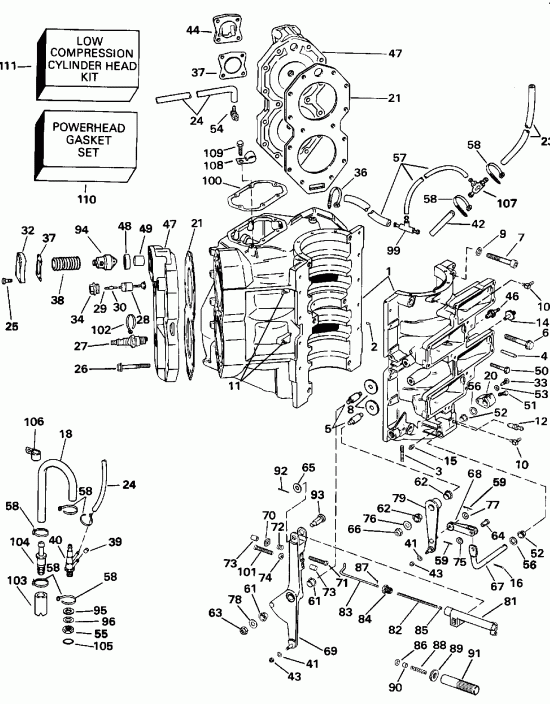 ��������� Evinrude VE140TXENS 1992  - linder & Crankcase - linder & ������ ���������