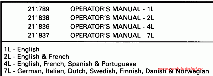 ����� Evinrude VE225PLENR 1992  - terature Chart / terature Chart
