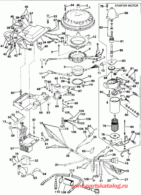 ��������� ��������� EVINRUDE VE225TXENR 1992  - nition System & Starter Motor - nition System & ��������� ��������
