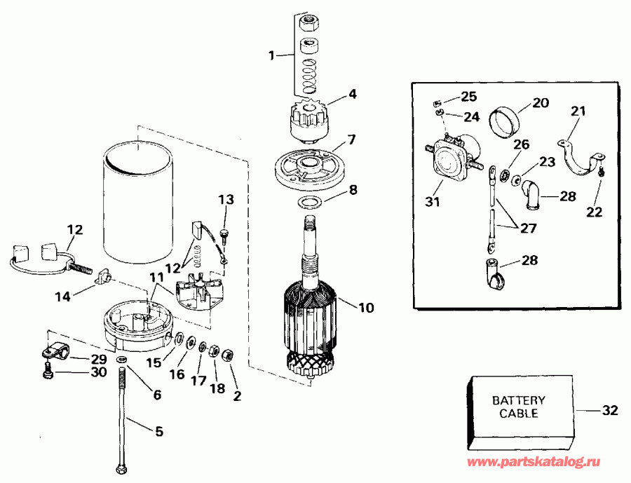 ����� EVINRUDE VE30EENR 1992  - ectric ������� & Solenoid - ectric Starter & Solenoid