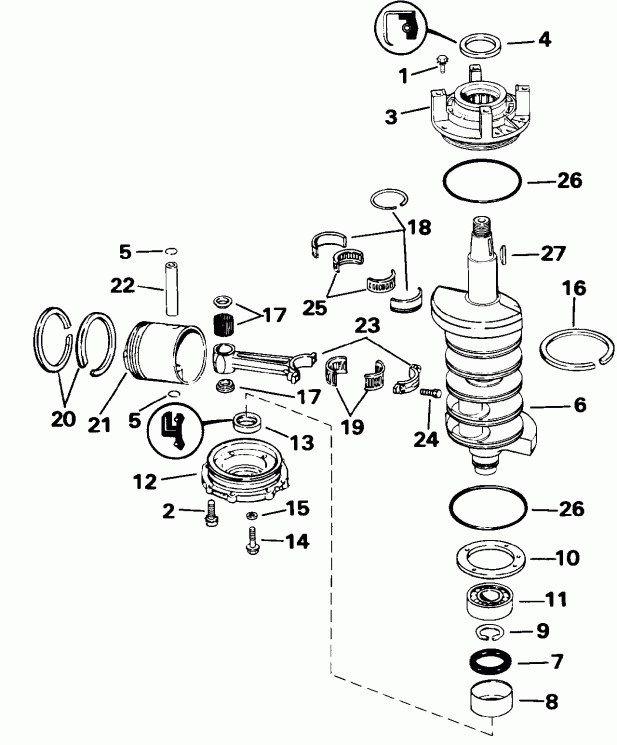 ��������� ����� Evinrude VE90TLEND 1992  - ank��� & ������� - ankshaft & Piston