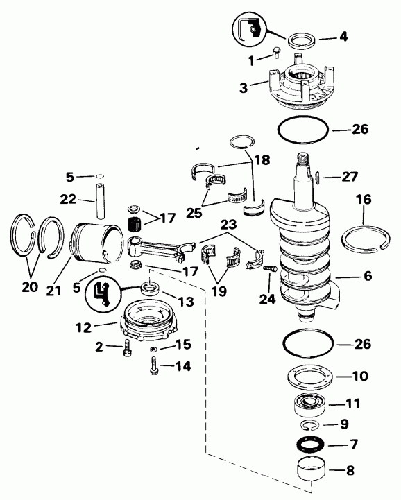 ��������� EVINRUDE E100STLETS 1993  - ank��� & ������� / ankshaft & Piston
