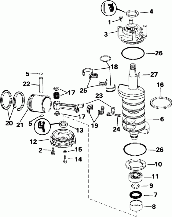 ����� Evinrude E100WTXETD 1993  - ank��� & ������� / ankshaft & Piston