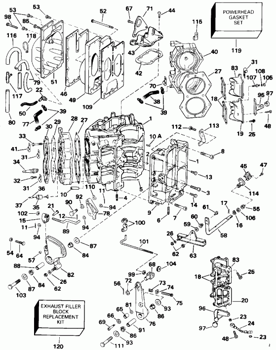 ��������� Evinrude E115JLETS 1993  - linder & Crankcase / linder & ������ ���������