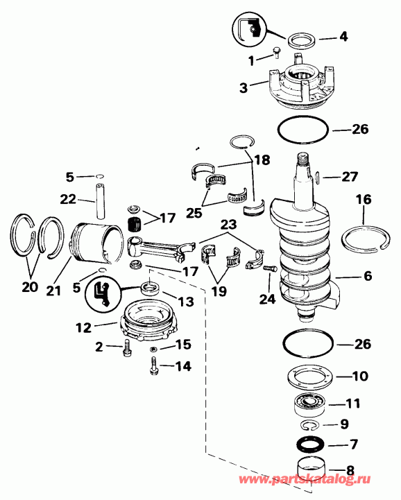 ��������� EVINRUDE E115TXATS 1993  - ank��� & ������� / ankshaft & Piston