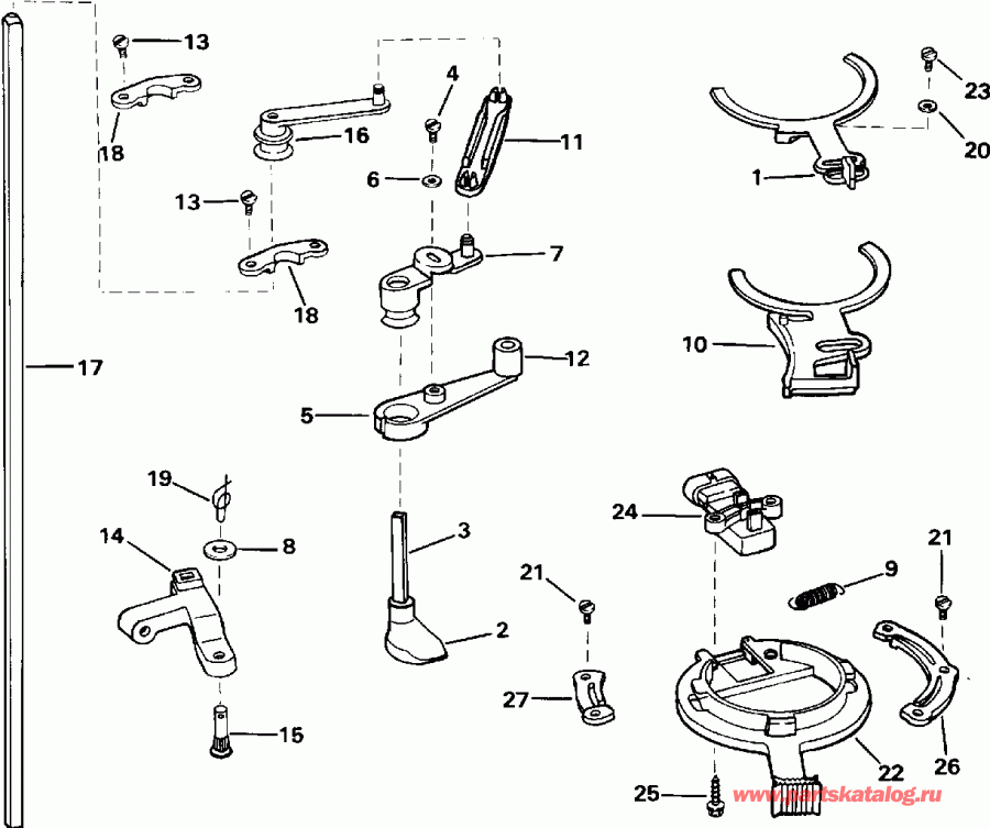 ��������� �������� ����� EVINRUDE E150ELETR 1993  - rottle ��������� �������� - rottle Linkage