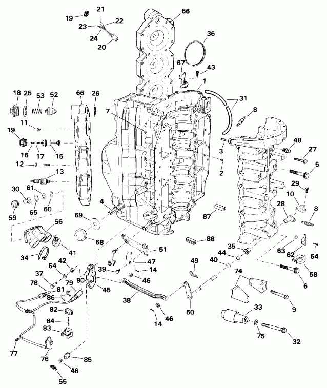 ��������� �������� ����� EVINRUDE E150NXETR 1993  - linder & ������ ��������� / linder & Crankcase