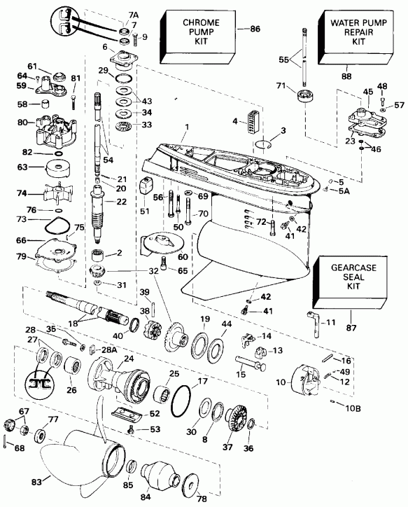�������� ��������� ����� EVINRUDE E150NXETR 1993  - �������� Rotation - 20 ���� Models / Standard Rotation - 20 In. Models