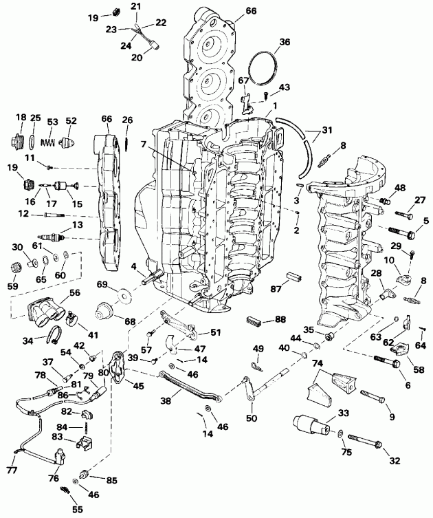 ��������� Evinrude E150WTLETG 1993  - linder & ������ ��������� / linder & Crankcase