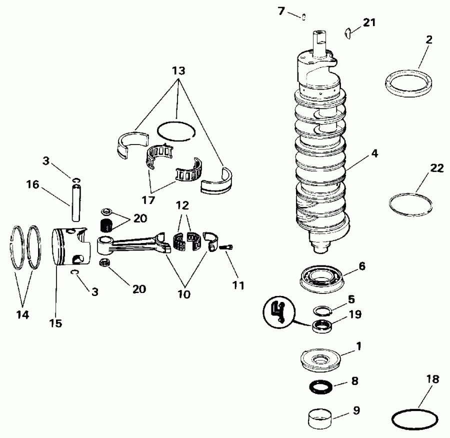�������� ����� EVINRUDE E150WTXETG 1993  - ankshaft & Piston - ank��� & �������