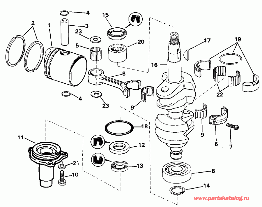 ��������� ����� Evinrude E15RETB 1993  - ankshaft & Piston / ank��� & �������