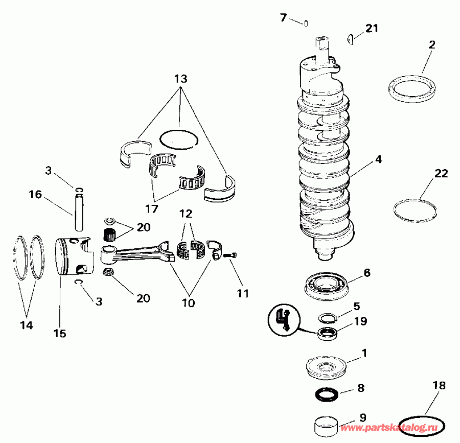 ��������� ����� EVINRUDE E175NXATS 1993  - ankshaft & Piston / ank��� & �������