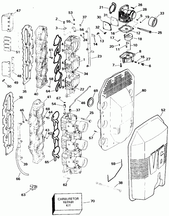  Evinrude E175NXETR 1993  - rburetor � �������� ��������� - rburetor And Intake Manifold