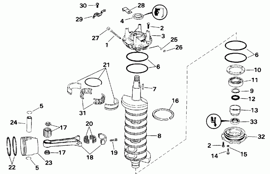��������� ��������� Evinrude E200CXETD 1993  - ank��� & ������� - ankshaft & Piston