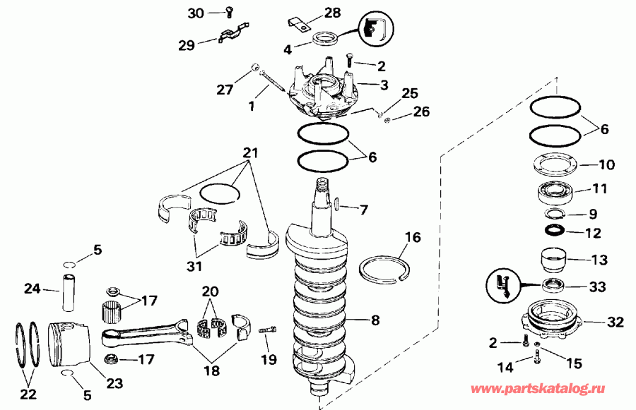 �������� ����� Evinrude E200TXATS 1993  - ank��� & ������� / ankshaft & Piston