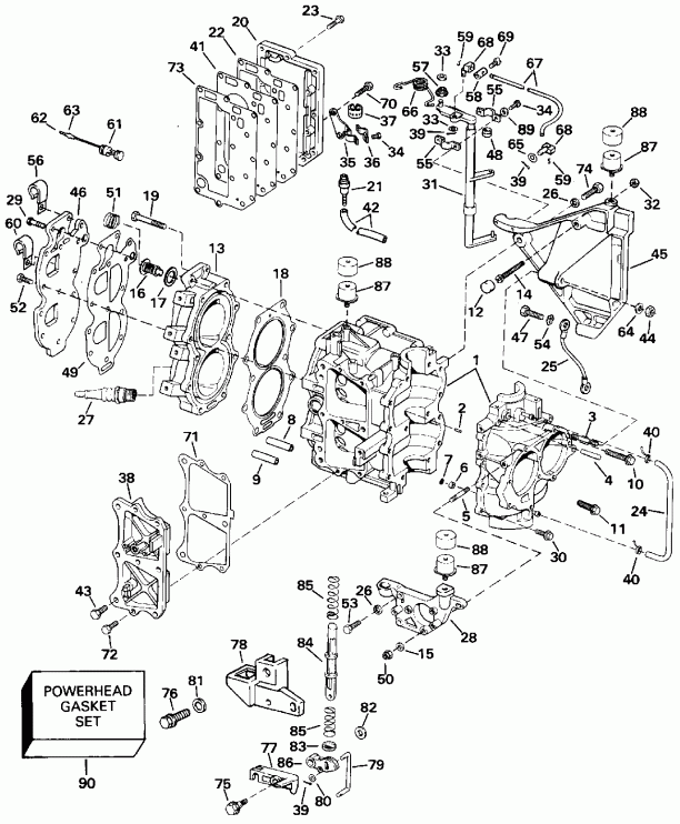  EVINRUDE E20CRLETS 1993  - linder & Crankcase - linder & ������ ���������