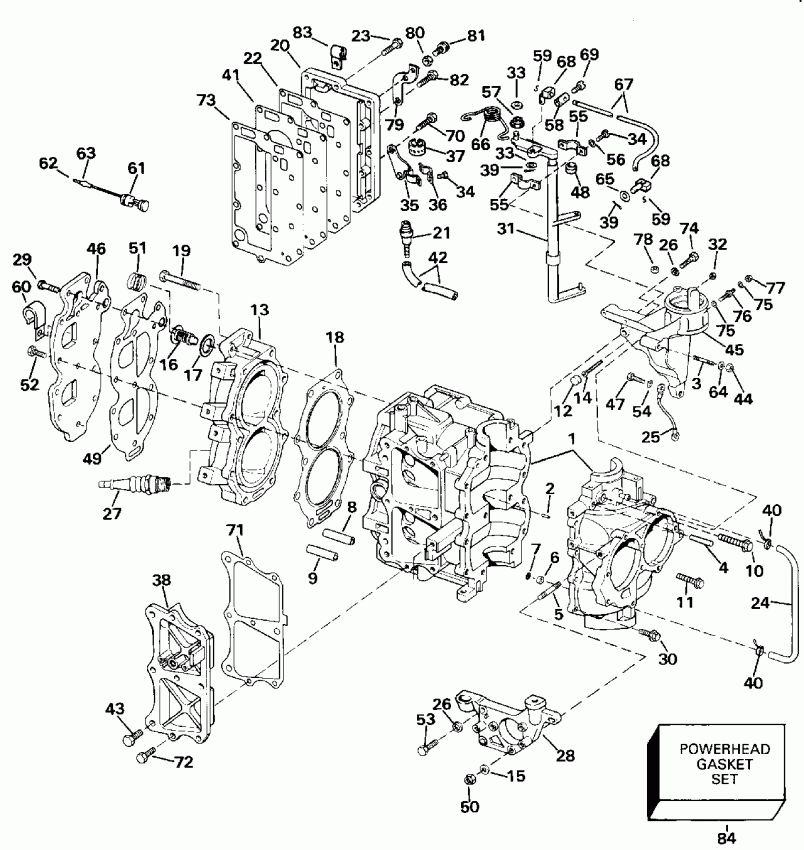  Evinrude E20ELETS 1993  - linder & ������ ��������� - linder & Crankcase