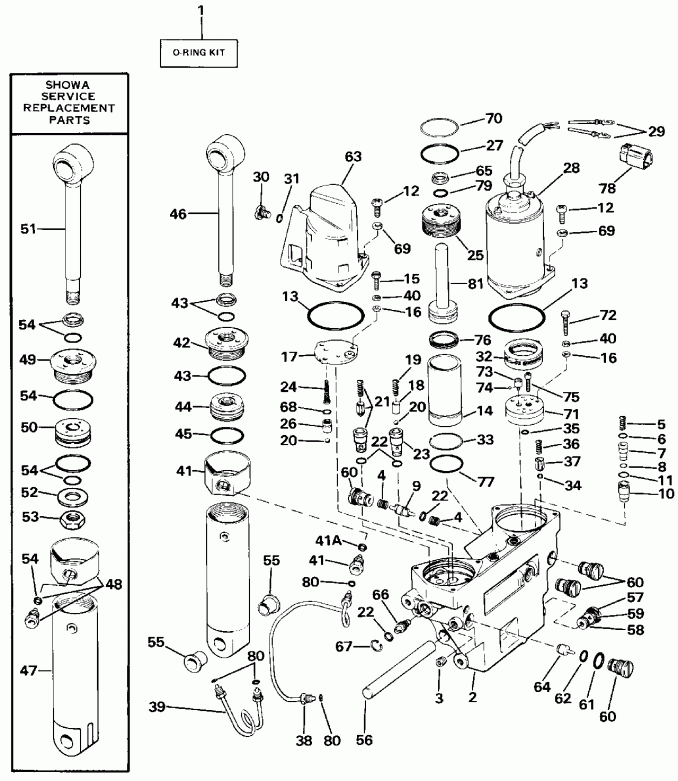   Evinrude E140TLCDC 1986  - wer Trim/tilt Hydraulic Assembly / wer Trim / tilt Hydraulic Assembly