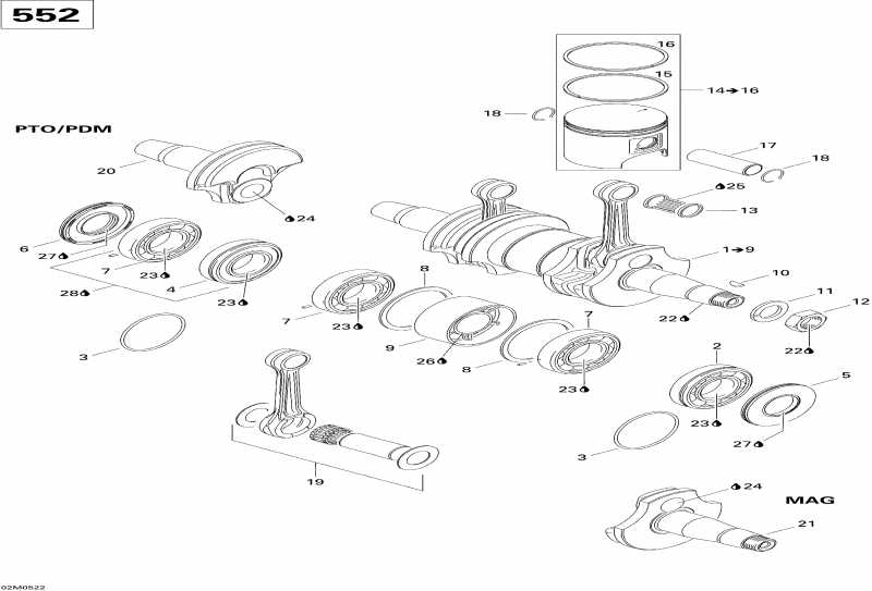 Skidoo Expedition 550F, 2005  - Crankshaft And Pistons