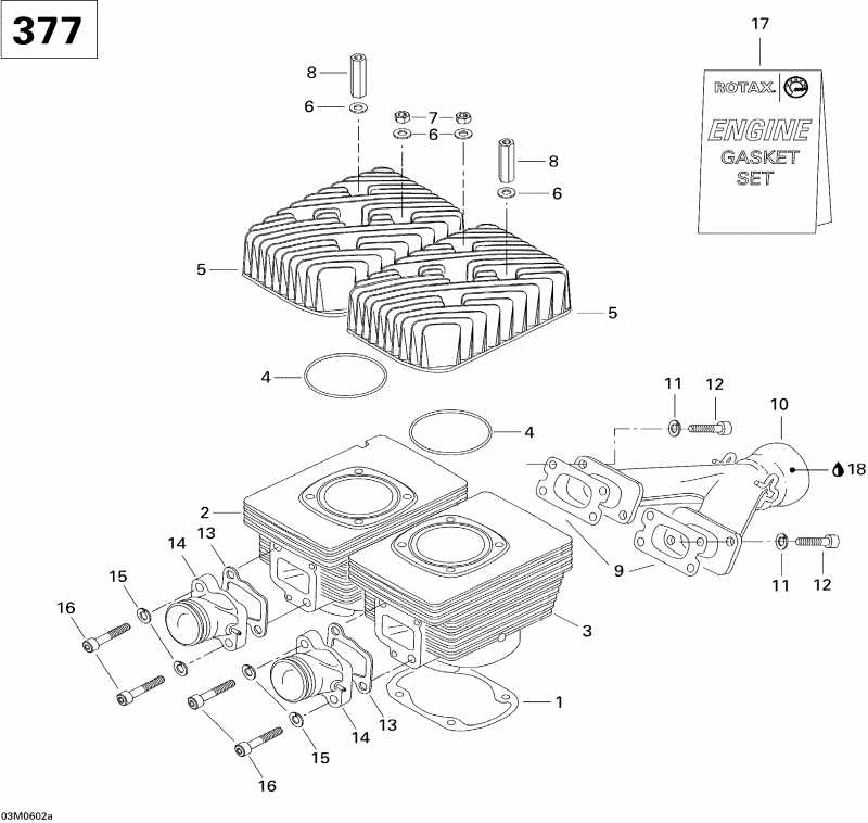 snowmobile BRP SkiDoo - Cylinder And Exhaust Manifold Gsx 377