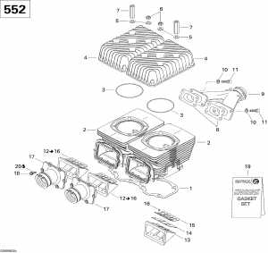 01- ,      Mx Z 552 (01- Cylinder, Exhaust Manifold And Reed Valve Mx Z 552)