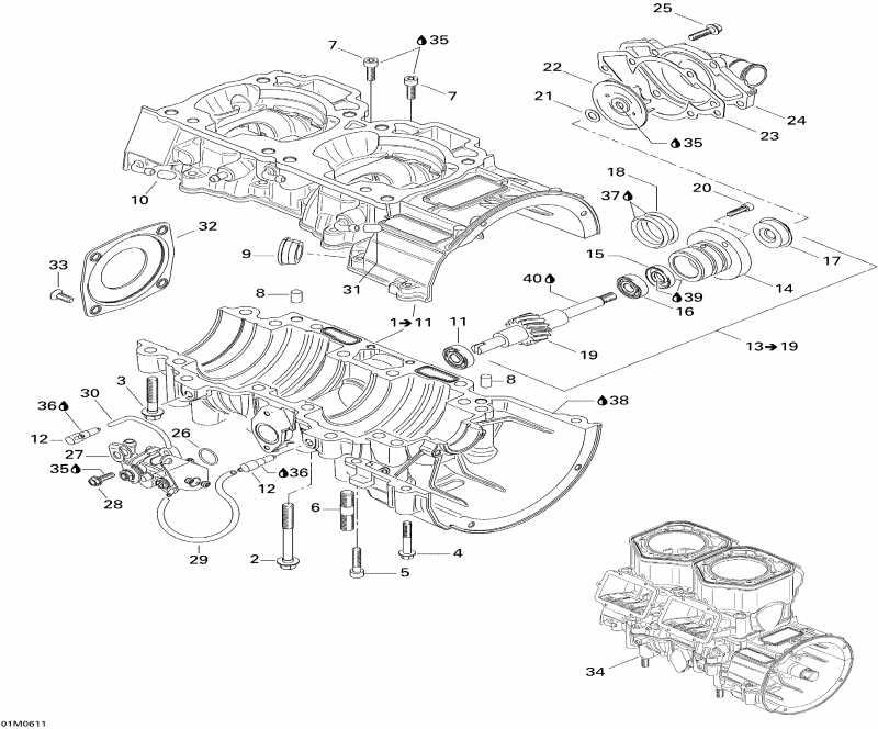 ski-doo MX Z 600 HO SDI Adrenaline & X, 2006 - Crankcase, Water Pump And Oil Pump