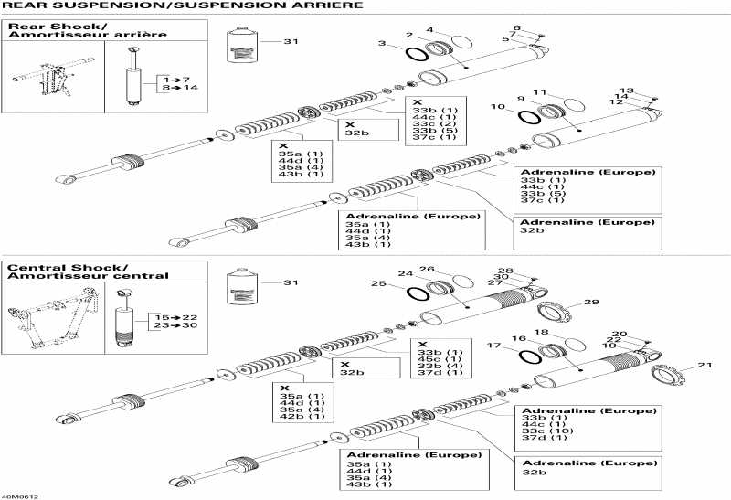 snowmobile Skidoo  Summit 800 HO, Adrenaline & X, 2006 - Take Apart Shock, Rear 800ho