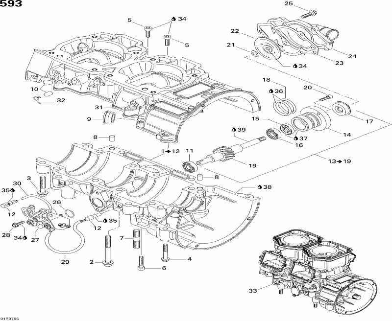 �������� Ski-doo ����������� GTX Sport 500 SS, 2007 - Crankcase, Water Pump And Oil Pump