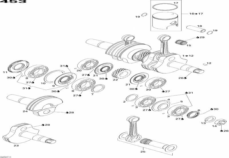 BRP SkiDoo MX Z 440X Racing, 2007  - Crankshaft And Pistons