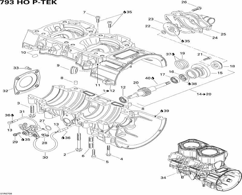 snowmobile Skidoo MX Z X 800 HO PTEK, 2007  - Crankcase, Water Pump And Oil Pump